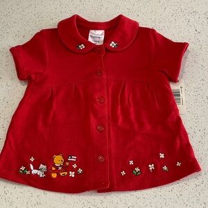 Red Toddler Button-Up Dress Shirt with Bear & Floral Embroidery